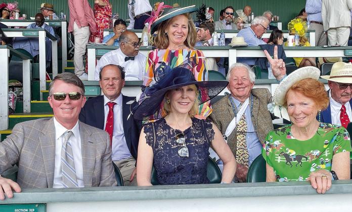 Allen Northcutt (back-right) enjoys his time at the Kentucky Derby for the 75th time during the 150th rendition of the iconic race. Friends and family joined him for the joyous occasion. Front row (right to left) Ellen Mershon, Hamilton Thompson (daughter), and Reynolds Thompson. Back row (right to left) includes Northcutt, Teal Wiche, and Joal Jara. Courtesy photo