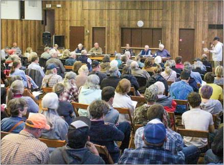 Hundreds of people packed into Solon Township Hall for a Kasson Township Planning Commission meeting regarding a proposed Enduro motorbike event. Enterprise photo by Brian Freiberger