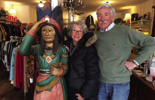 Pat and Phil Thies, pictured here at the store, will retire at the end of March after almost 19 years of owning and operating Jaffe’s Resale &amp; Consignment in Lake Leelanau. Photo courtesy of Phil Thies