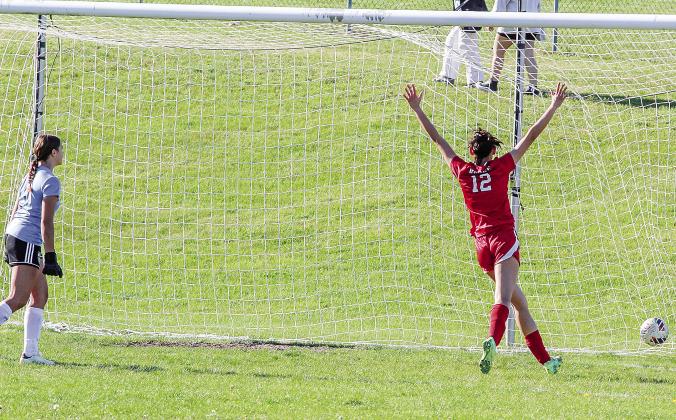 Suttons Bay senior Keeley TwoCrow scores during an 8-0 win over Glen Lake last week. Enterprise photo by Brian Freiberger