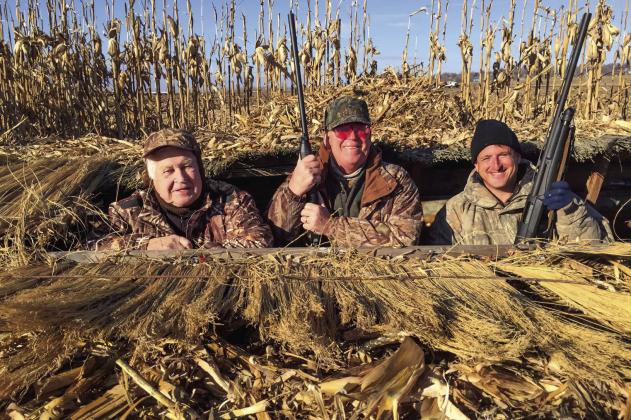 Doug Whitley, center, joined with two friends last month to hunt waterfowl in northwest Missouri. Courtesy photo