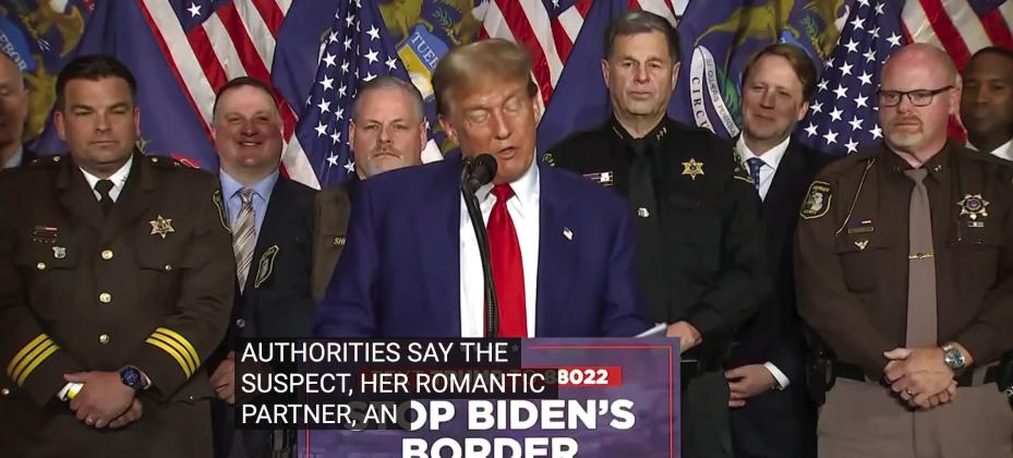 Sheriff Mike Borkovich, right, was among members of the Michigan Police Officers Association (MPOA) attending a Trump rally Tuesday in Grand Rapids. NBC News screen capture