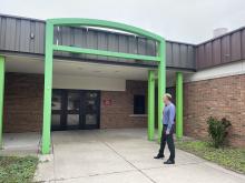 An entrance into the north building of Suttons Bay Public Schools is pictured, one of several currently not in use by students in the district. Enterprise photo by Meakalia Previch-Liu