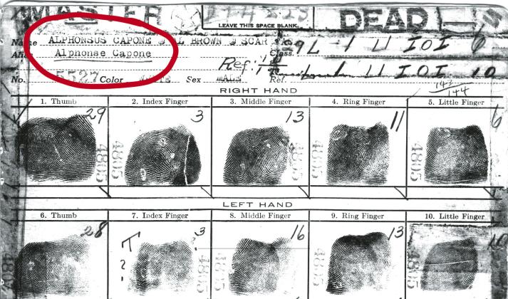 Al Capone’s fingerprints are part of the Federal Bureau of Investigation archives. Source: FBI archives