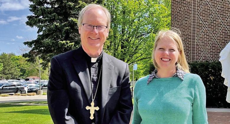 St. Mary Principal Megan Glynn is pictured here with Bishop Jeffrey J. Walsh of Gaylord. Courtesy photo